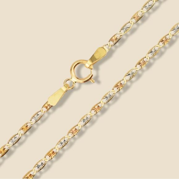 14k Solid Gold Tri-Color Chain Necklace | Birthday Gift | Timeless Chain | 20” - Picture 1 of 4